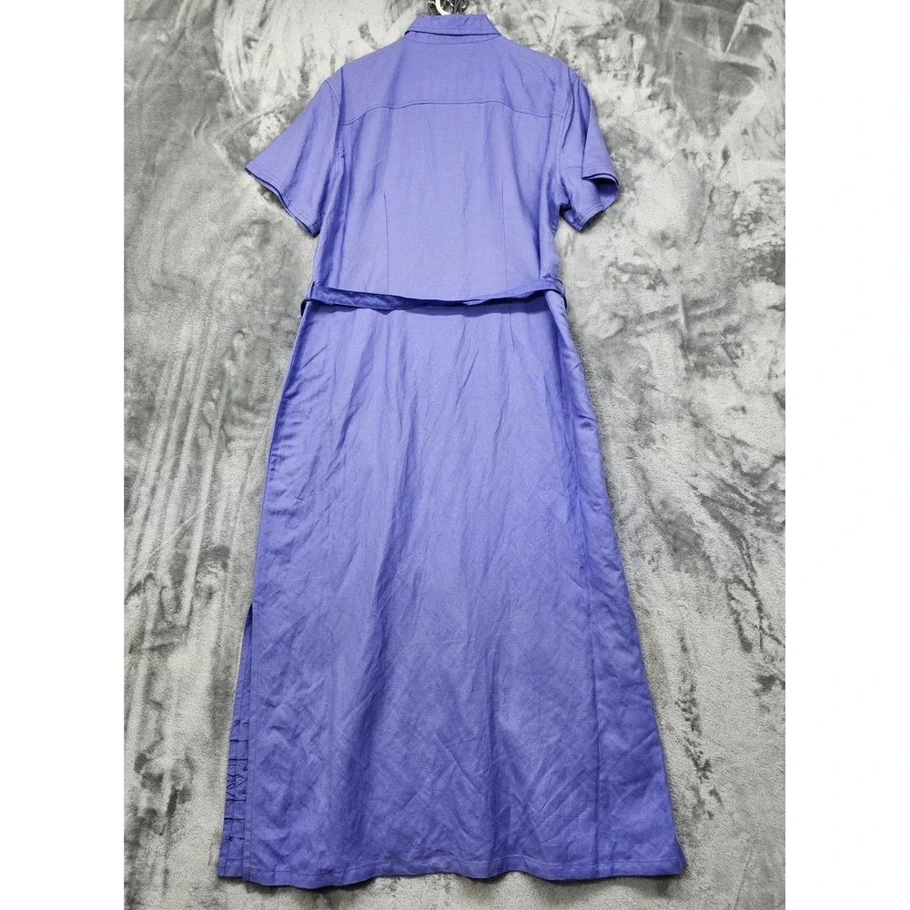 Vintage JA STUDIO Dress Womens L Purple Rami Rayon Blend Embroidered Belted Midi